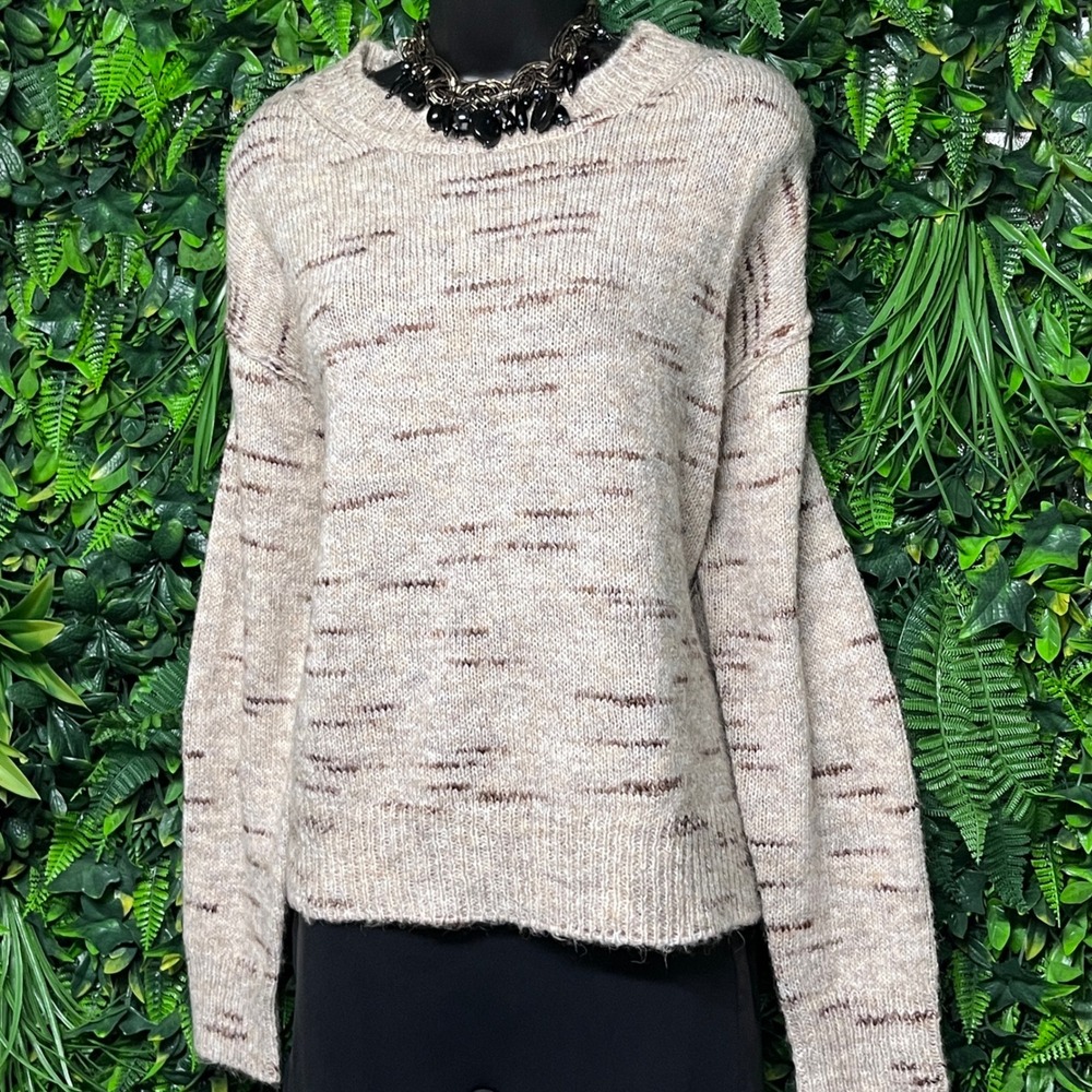 Max Studio Sweater Medium‎ Multicolored Cream Knit Long Sleeve Crew Neck 3556